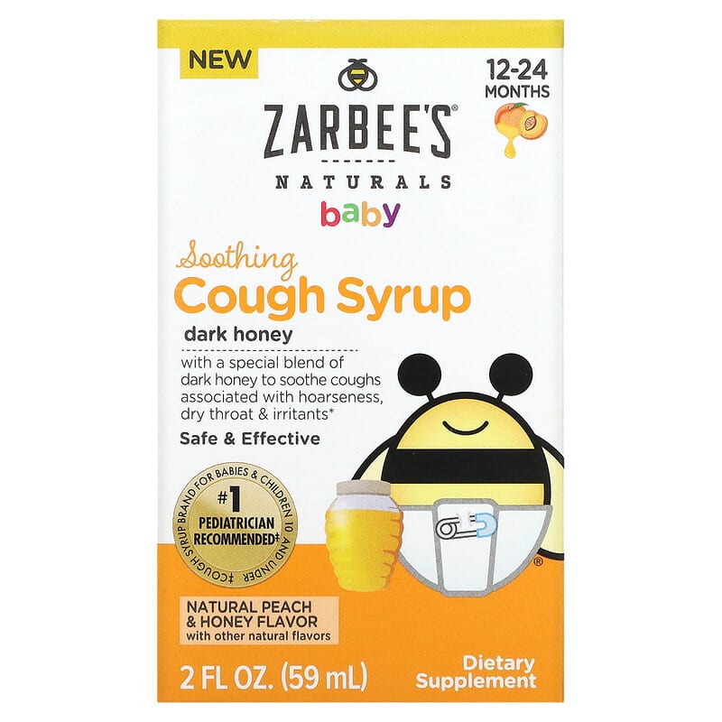 Zarbees Naturals Baby Soothing Cough Syrup 12-24 Months Natural Peach and Honey 2 fl oz (59 ml) 897233709042