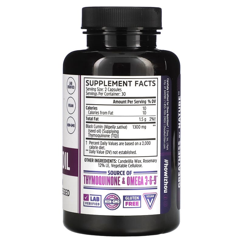 Zhou Nutrition, Black Seed Oil, 60 Veggie Capsules 859805006010