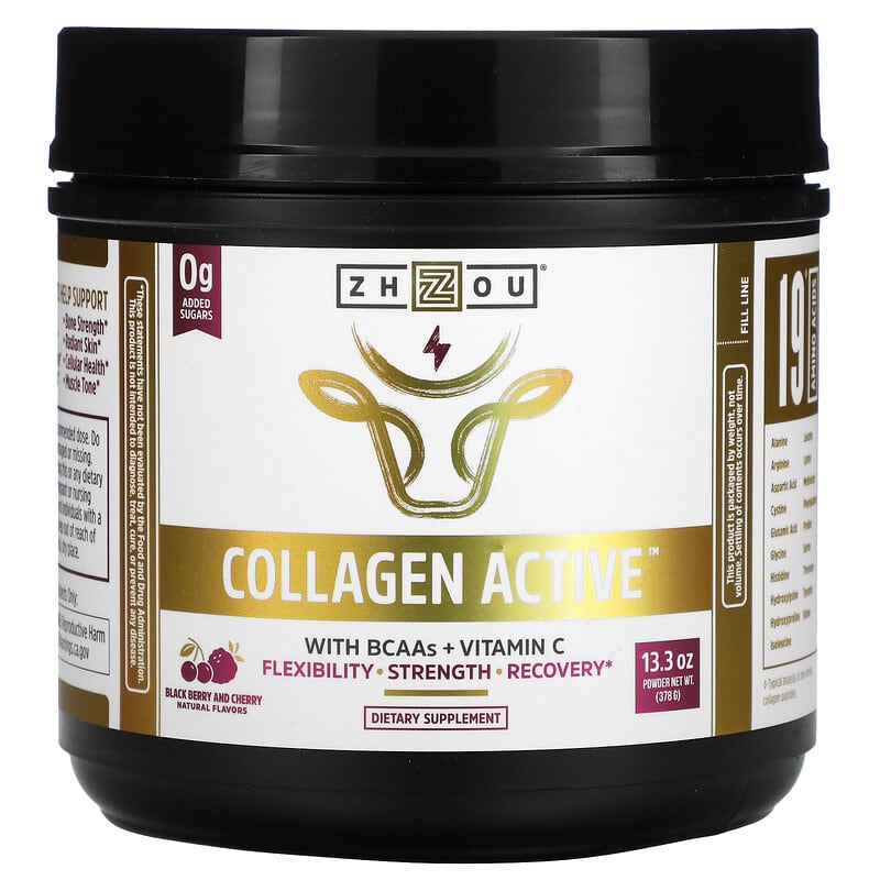 Zhou Nutrition Collagen Active Black Berry and Cherry 13.3 oz (378 g) 669191525633
