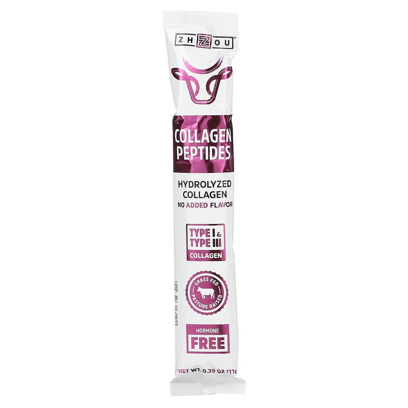 Zhou Nutrition, Collagen Peptides, Hydrolyzed Collagen, Unflavored, 15 Stix, 0.39 oz (11 g) Each 669191567329