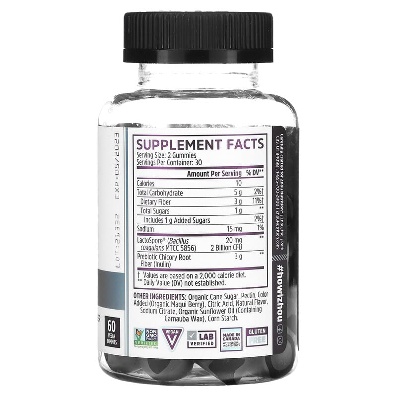 Zhou Nutrition, Gut Guru, Blue Raspberry, 60 Vegan Gummies 669191811811