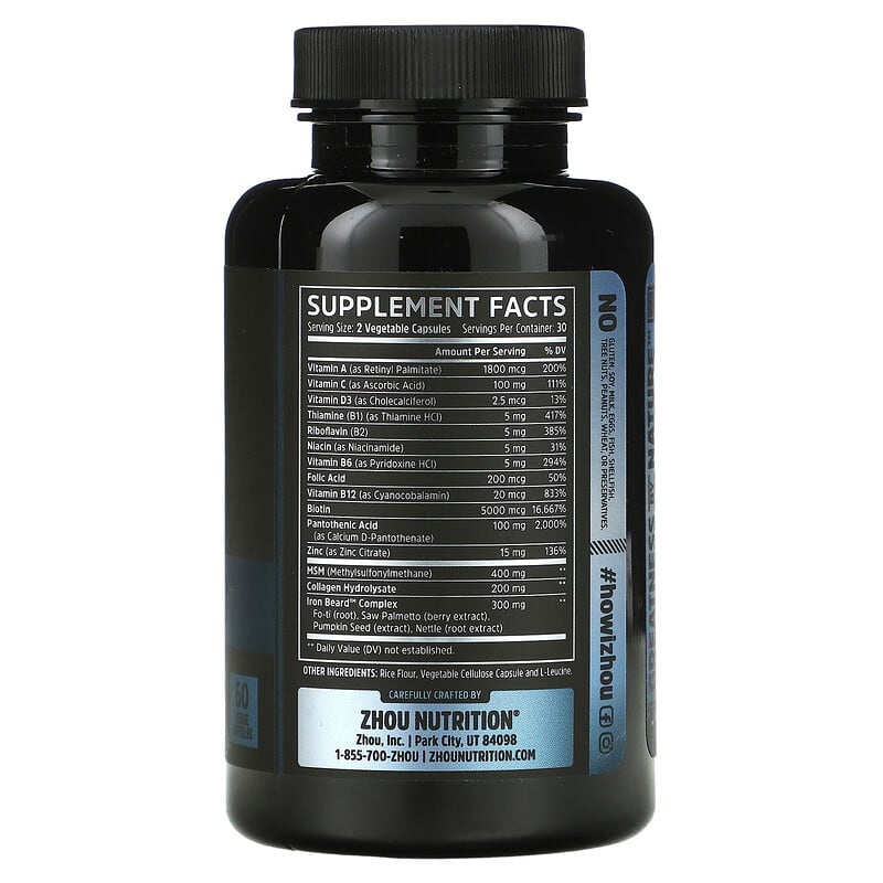 Zhou Nutrition, Iron Beard, 60 Veggie Capsules 859805006171