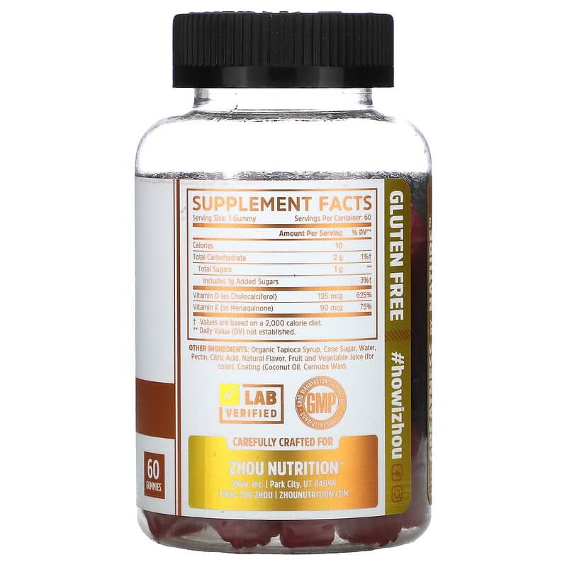 Zhou Nutrition, K2 + D3, Strawberry, 60 Gummies 669191370172