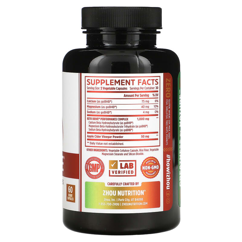 Zhou Nutrition, Keto Drive, With Apple Cider Vinegar, 60 Veggie Capsules 669191385916