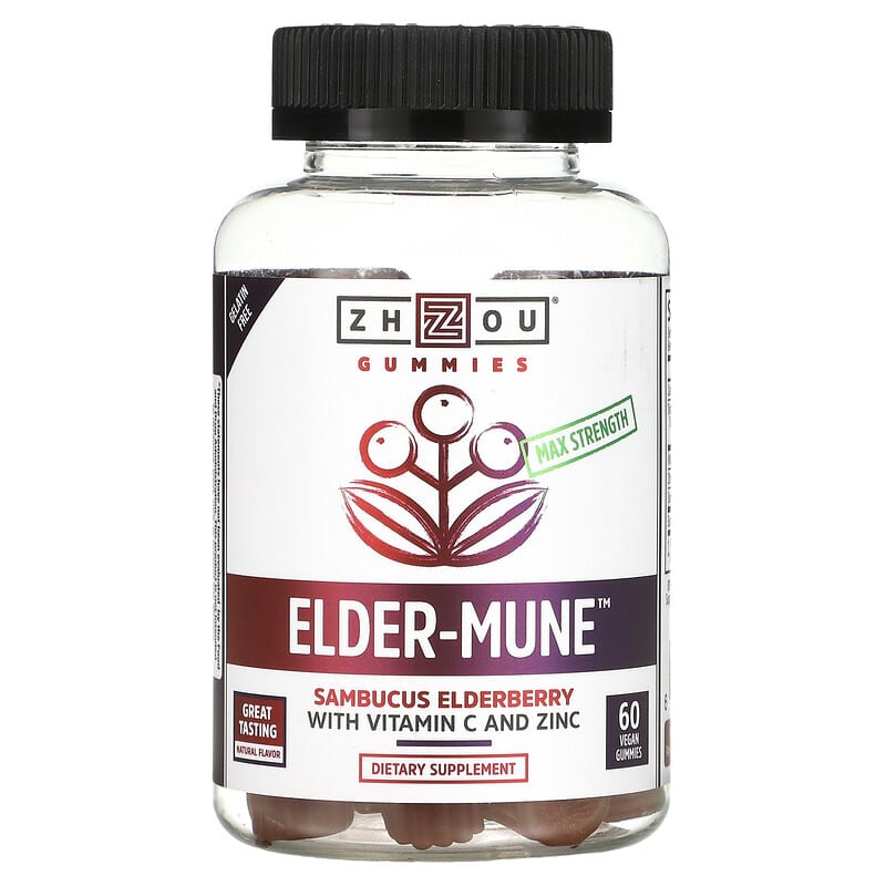 Zhou Nutrition Max Strength Elder-Mune Sambucus Elderberry 60 Vegan Gummies 669191805407