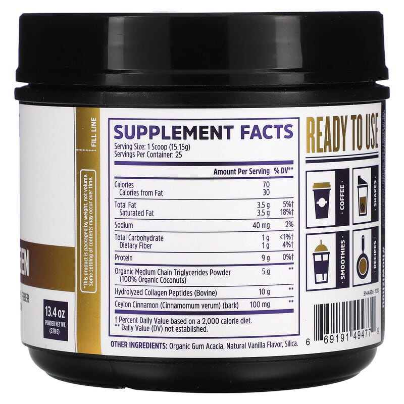 Zhou Nutrition, MCT Collagen, Vanilla Cinnamon, 13.4 oz (379 g) 669191494779