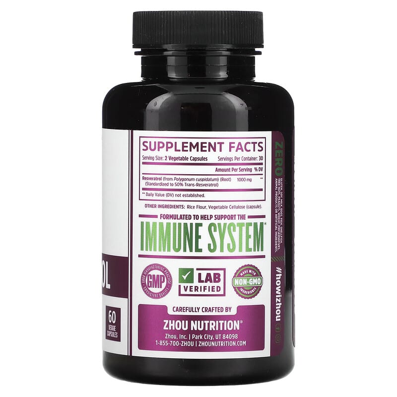 Zhou Nutrition, Resveratrol, 60 Veggie Capsules 859805006294