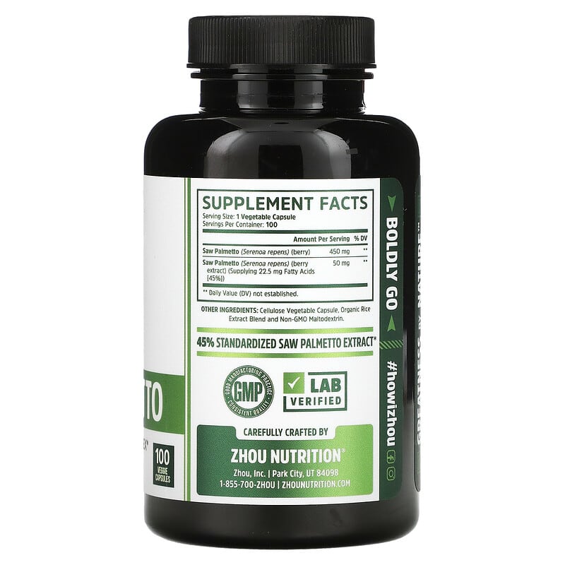 Zhou Nutrition, Saw Palmetto, 100 Veggie Capsules 859805006300