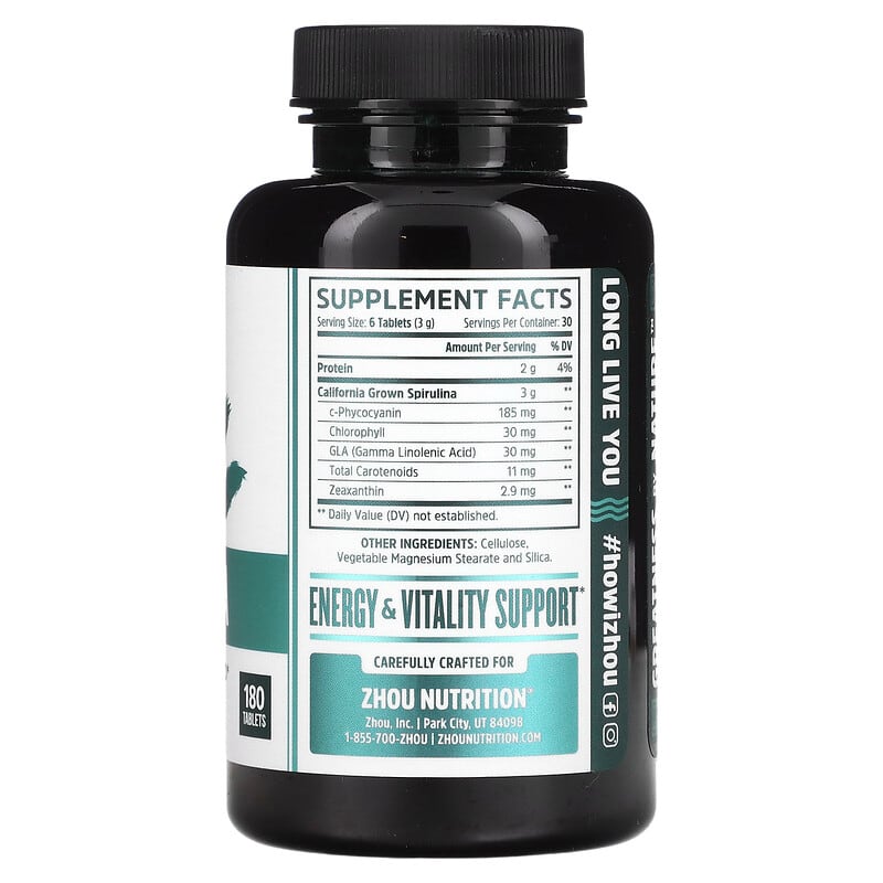 Zhou Nutrition, Spirulina, 180 Tablets 859805006331