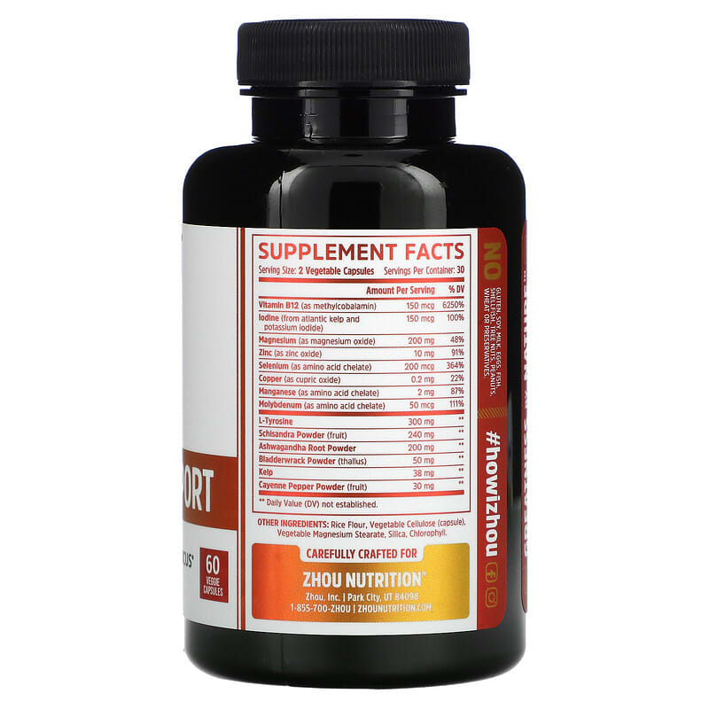 Zhou Nutrition, Thyroid Support with Iodine, 60 Veggie Capsules 859805006355