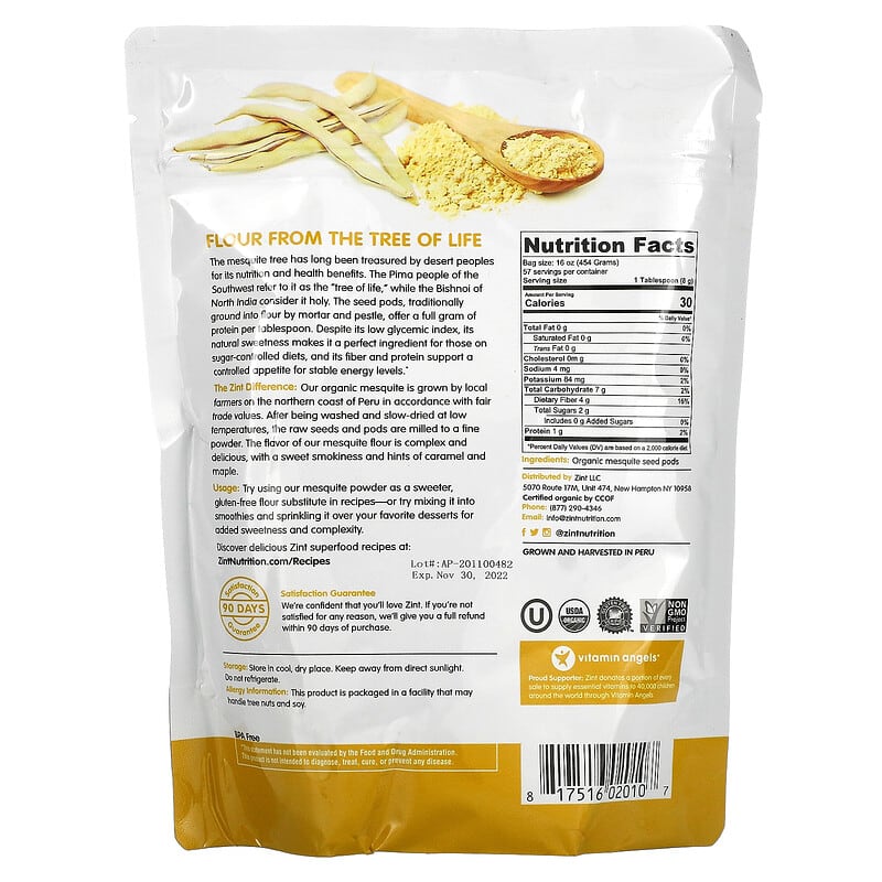 ZINT, Mesquite Raw Organic Powder, 16 oz (454 g) 817516020107
