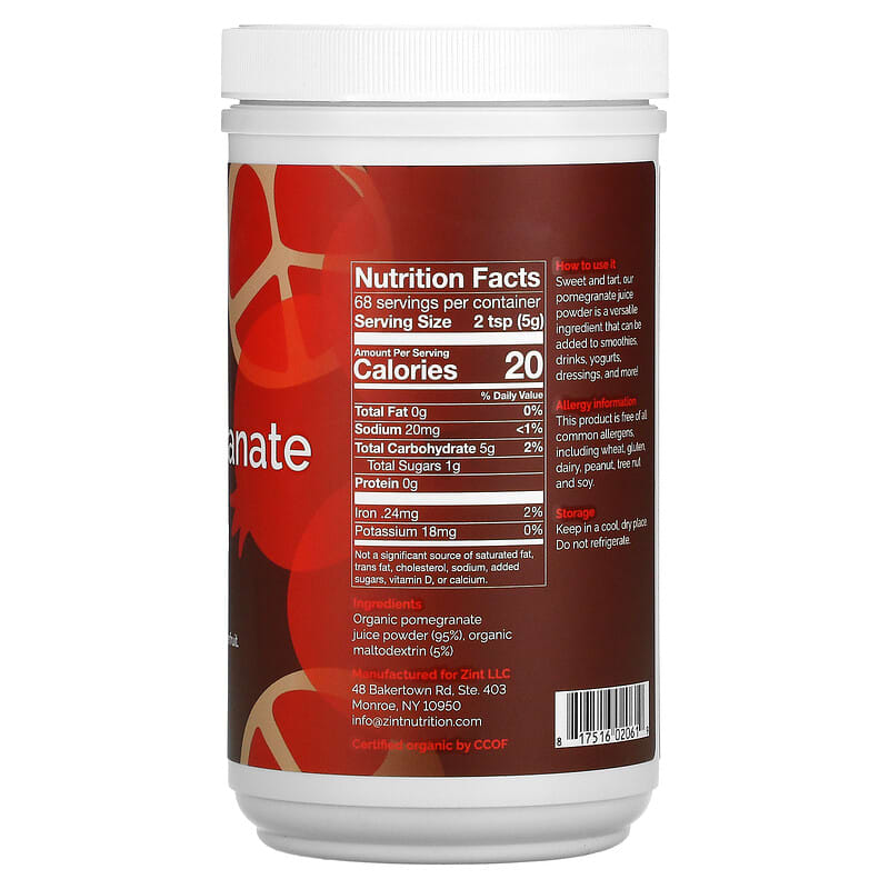 ZINT, Organic Pomegranate Juice Powder, 12 oz (340 g) 817516020619