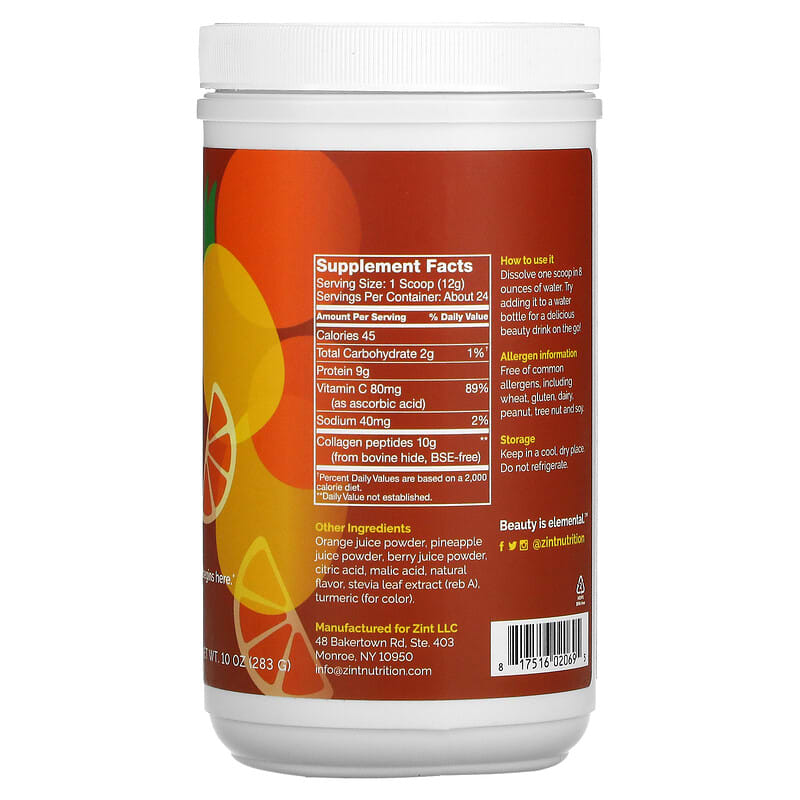ZINT, Sweet Collagen, Pineapple Orangeade, 10 oz (283 g) 817516020695