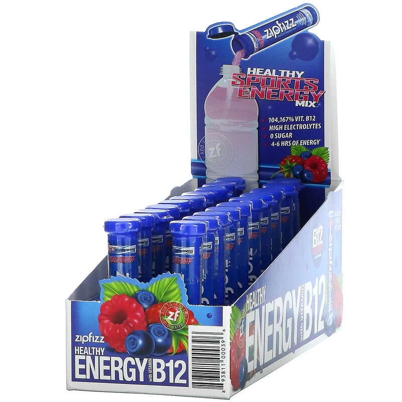 Zipfizz Healthy Sports Energy Mix with Vitamin B12 Blueberry Raspberry 20 Tubes 0.39 oz (11 g) Each 893811000396